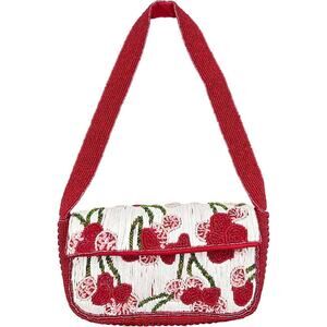 Cherry Raffia Beaded Shoulder Bag